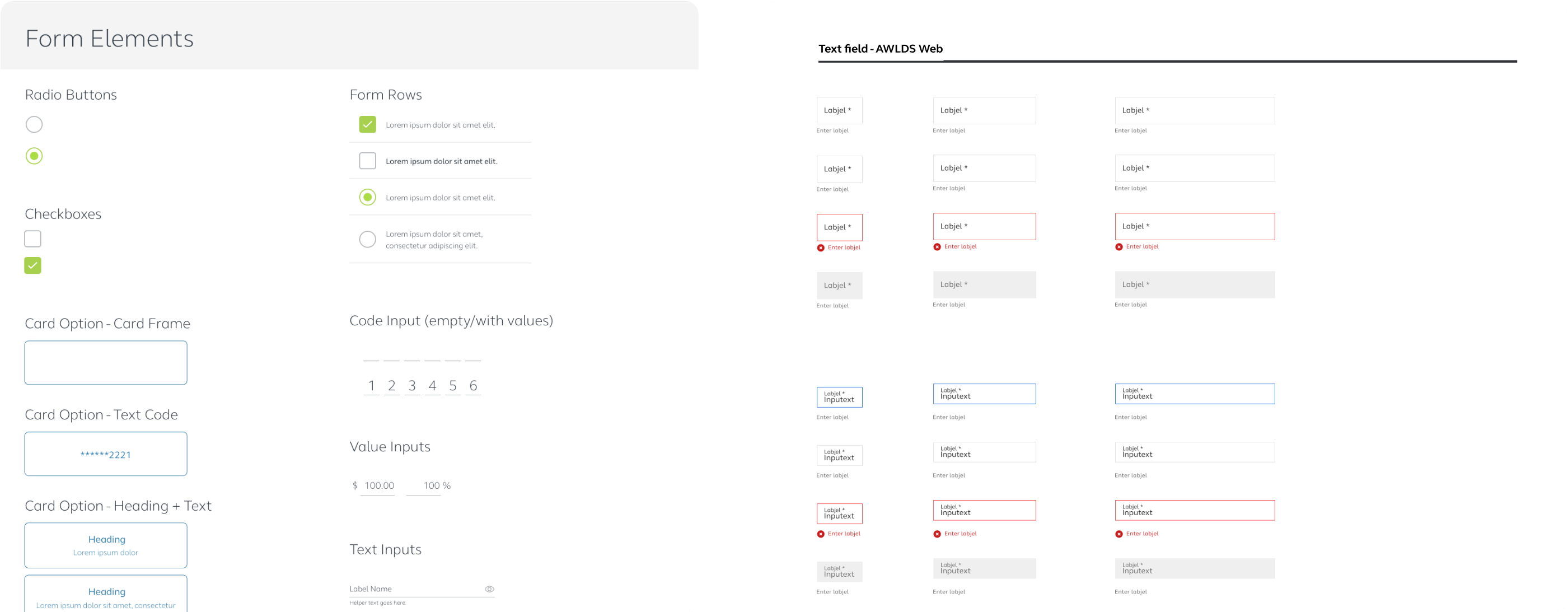 Comparission of the form controls from Thrive to AWLDS